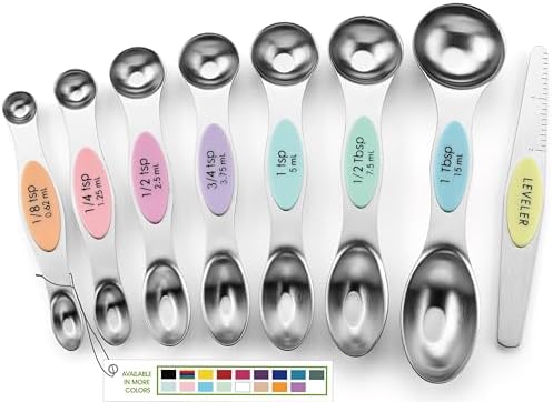 Spring Chef Stainless Steel Magnetic Measuring Spoons Set of 8, Pastel by SpringChef