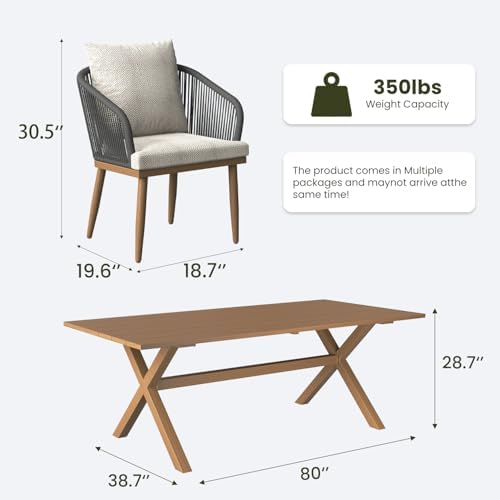LayinSun 5 Pieces Outdoor Patio Dining Set, Aluminium Rectangular Dining Table and Wicker Rattan Chairs Set for Outside Backyard, Poolside - Image 7