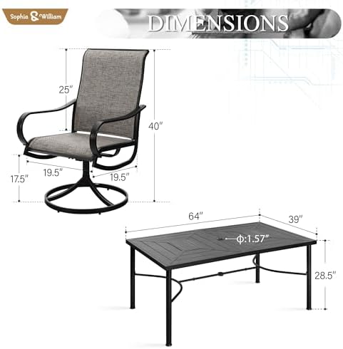 Sophia & William Patio Dining Set for 6 w/Swivel Textilene Chairs, Brown - Image 6