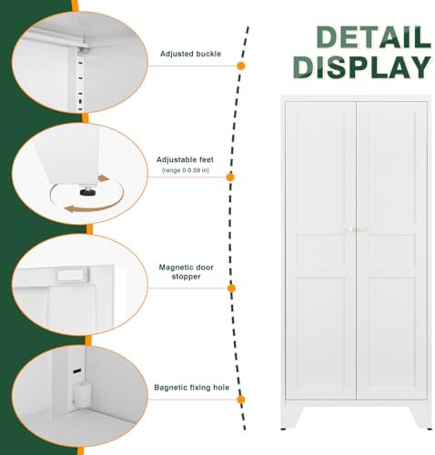 Letaya Metal Pantry Kitchen Storage Cabinet,61" H Adjustable Shelves,White - Image 4