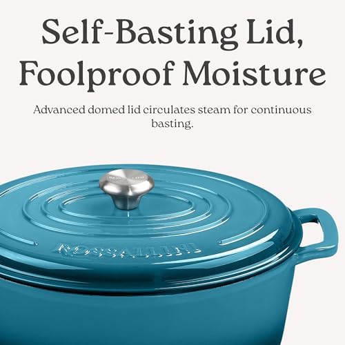 Rossallini Enameled Cast Iron Lidded Oval Dutch Oven, 6.75 Qt, Indigo Blue - Image 4