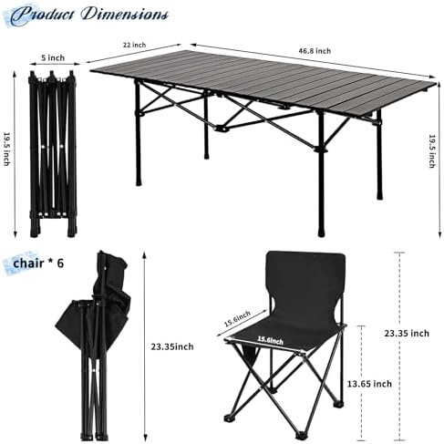 Camping Table with 6 Chairs, Portable Folding Picnic Table Set - Image 3