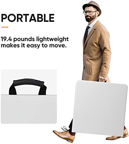 SUPER DEAL Portable 4 Foot Plastic Folding Table, Small Indoor Outdoor Heavy Duty Fold-in-Half Picnic Party Camping Barbecues Table with Carrying Handle, White - Image 6