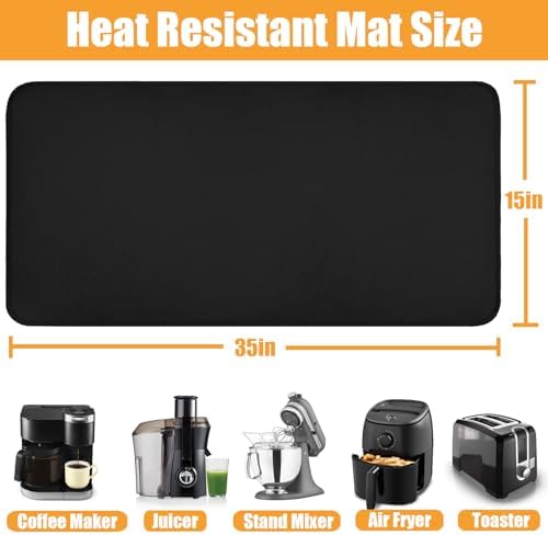 TOHONFOO Heat Resistant Mats for Countertop & Air Fryer, 35x15 in, Black - Image 2