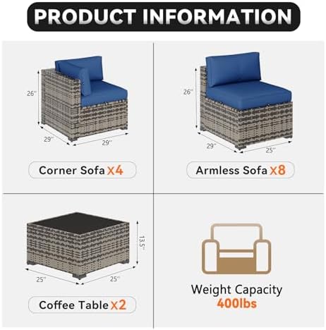 Aoxun Patio Furniture Sets, 14-Piece Outdoor Patio Furniture with 44'' Propane Gas Firepit Table, Wicker Outdoor Conversation Set Sectional Sofa for Backyard, Poolside, Garden - Image 2
