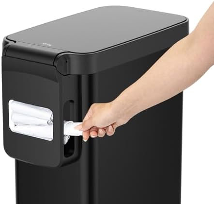 Glad Slim Trash Can with Clorox Odor Protection - Narrow Kitchen Garbage Bin with Soft Close Lid, Step On Foot Pedal and Waste Bag Roll Holder, Black, 12 Gallon/45 Liter - Image 6