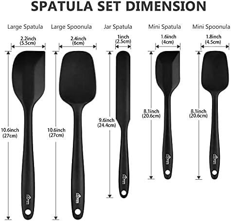 HOTEC Silicone Rubber Spatula Set, BPA-Free, Black, Set of 5 - Image 7
