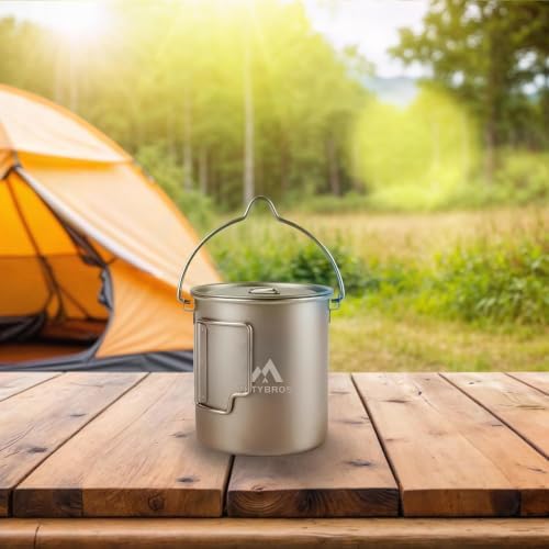 THTYBROS Titanium Cup Ultralight Camping Mug with Foldable Handle & Lid, Pure Titanium Cookware for Outdoor Hiking, Backpacking, Picnic, and Campfire - Image 2