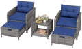LHBcraft 5 Piece Patio Furniture Set, PE Wicker Outdoor Furniture Set with Soft Cushions & Coffee Table, Outdoor Lounge Chairs with Ottoman for Porch, Lawn, Balcony, Grey-Blue by LHBcraft-US