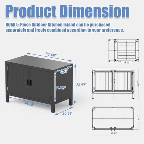 Domi Outdoor Kitchen Island, Aluminum Storage Cabinet with Protective Cover - Image 2