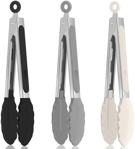 Small Cooking Tongs 7 inch Mini Serving Tongs with Silicone Tips by EEKEDO