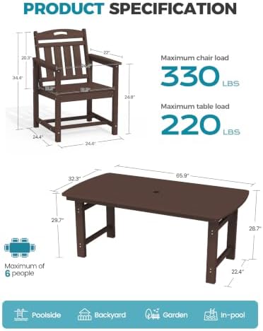 Ciokea HDPE Outdoor Dining Set of 4, Patio Table and Chairs Sets, Brown - Image 2
