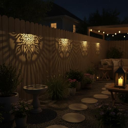 4 Pack Solar Fence Lights Outdoor Wall Lights Plastic Solar Powered Deck Step Stair Lights Mandala Theme Waterproof Fence Solar Light for Garden Post Patio Yard Decor, Gardening Gifts for Women Mom - Image 2