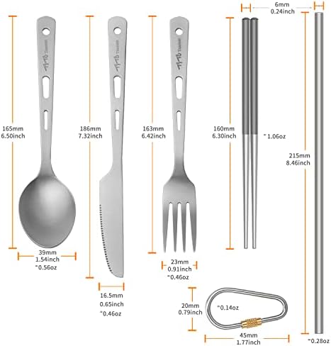 TiTo Titanium Cutlery Set Titanium Spoon Spork Knife Chopsticks Straw Portable Lightweight Outdoor Flatware Extra Strong 3/4/5 Piece Straw for Home Use/Travel/Camping/Picnic/Hiking Tableware (5-Piece) - Image 2