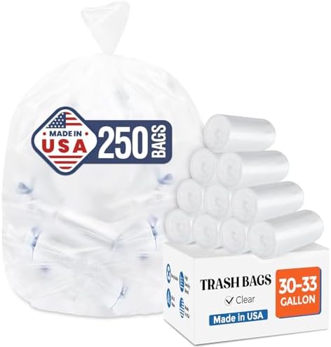 Delxo 30-33 Gallon Trash Bags, 250 Count Bulk Value Clear Large Garbage Bag by Delxo