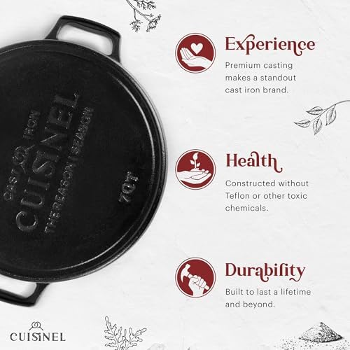 Cuisinel 7-Quart Cast Iron Dutch Oven + Pan Scraper + Silicone Handle Grips - 2-in-1 Pot+Pan Combo Skillet - Pre-Seasoned Indoor/Outdoor Cookware + Instruction & Care Booklet - Image 4