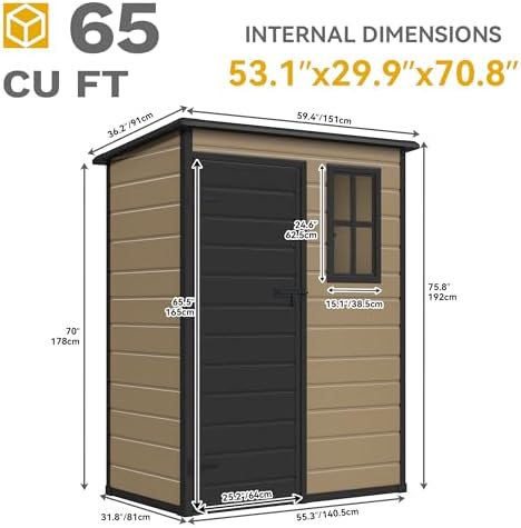 DWVO 5x3ft Resin Outdoor Storage Shed with Floor, Waterproof Lockable Storage Shed with Window, Plastic Outside Tool Storage for Garden Backyard Patio Lawn - Image 7