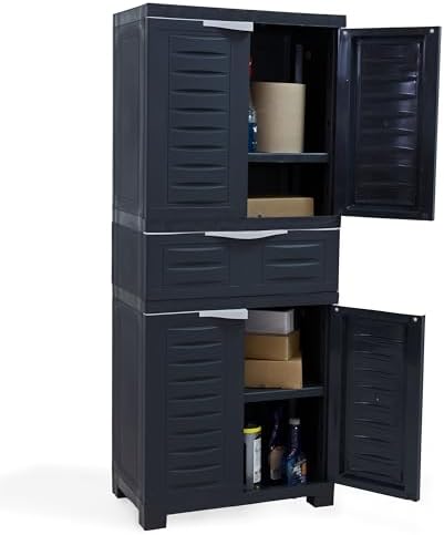 Sunnydaze 57" Garage Storage Cabinet with Doors & Shelves, Charcoal - Image 6