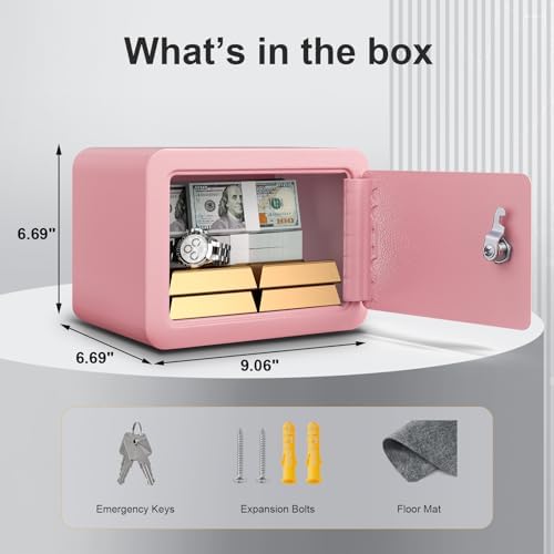 Marcree 0.23 Cubic Small Safe Box for Home, Mini Safes for Kids, Pink Safe - Image 2