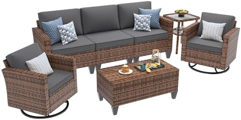 UDPATIO Patio Furniture Set, 5 Pieces Outdoor Conversation Sets with Rocking Swivel Chairs, Wicker Rattan Outdoor Sofa Set with Storage Table and Waterproof Covers for Backyard, Deck, Porch, Grey - Image 2
