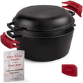 Cuisinel 7-Quart Cast Iron Dutch Oven + Pan Scraper + Silicone Handle Grips - 2-in-1 Pot+Pan Combo Skillet - Pre-Seasoned Indoor/Outdoor Cookware + Instruction & Care Booklet by Cuisinel