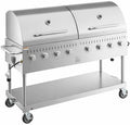 Commercial Stainless Steel Outdoor Liquid Propane Grill with Dual Roll Dome Lids, 60" Cooking Surface, 8 Burners, 128,000 BTU, for Restaurant Patio, Resort, Catering, Outdoor Kitchen, Hotel by Krollen+Industrial