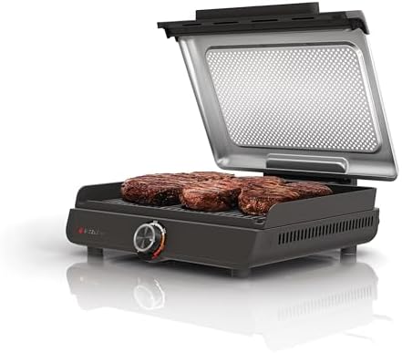 Ninja GR100 Sizzle Smokeless Indoor Grill with Nonstick Grill Plate, Dishwasher-Safe Removable Mesh Lid, 500F Max Heat, Even Edge-to-Edge Cooking, Black (Renewed) by Amazon+Renewed