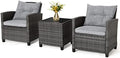 RELAX4LIFE Wicker Patio Furniture Sets - 3 Pieces Rattan Sofa Set, Outdoor Conversation Set with Tempered Glass Tabletop, Heavy-Duty Steel Frame, Wicker Chair Set for Poolside, Backyard, Grey by RELAX4LIFE
