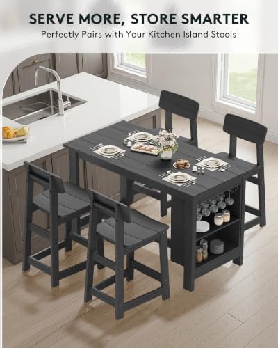 SERWALL 5-Piece Outdoor HDPE Counter-Height Bar Set with 4 Stools, Gray - Image 6