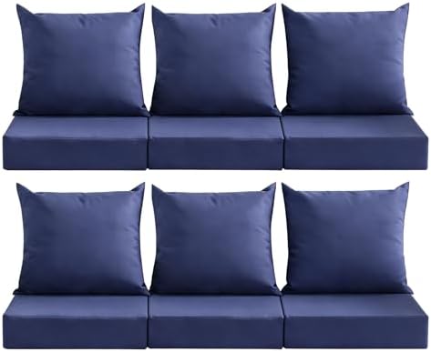 Outdoor Deep Seat Cushion Set, 24x24 Inch, Navy Blue, Set of 6 by MuaMelop