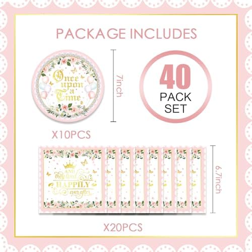 40pcs Princess Castle Party Supplies,Pink Castle Party Decoration Supplies,Used for Princess Party Decoration,Include 20 dinner plates, 20 Napkin (pale pink) - Image 2
