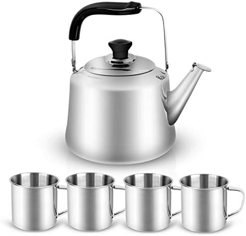 Odoland 3.8Qt Stainless Steel Camping Tea Kettle Set with 4 Cups by Odoland