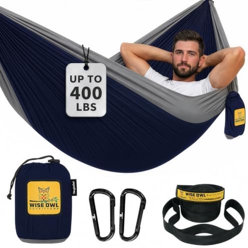 Wise Owl Outfitters Camping Hammock – up to 500lbs Portable Hammock with Tree Straps - Travel, Backpacking, Hiking, Outdoors Camping Gear - Single or Double by WiseOwlOutfitters