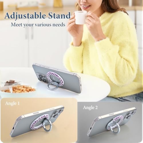 Magnetic Phone Ring for MagSafe Grip, Super Magnet Twinkle Design Ring Holder Stand, MagSafe Accessory for iPhone 17/16/15/14/13 Pro Max Plus，Purple Leopard - Image 6