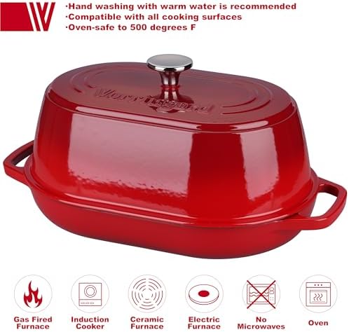 VORRINGARD Enameled Cast Iron Dutch Oven Pot with Dome Lid, Oval Bread Oven for Homemade Sourdough Bread Baking, Oven Safe up to 500°F, 6 Quart, Red - Image 3
