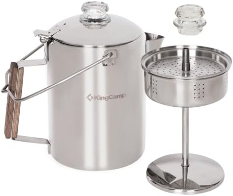 KingCamp Percolator Coffee Pot,304 Stainless Steel with Wood Handle,9 Cup by KingCamp