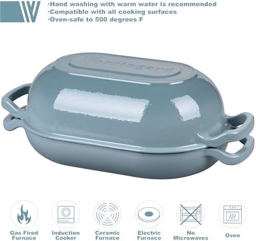 VORRINGARD Enameled Cast Iron Sourdough Bread Oven, Dutch Oven, Loaf Cast Iron Bread Pan for Homemade Bread Baking, Meatloaf Pan with Lid, 5QT, Sea Salt - Image 3