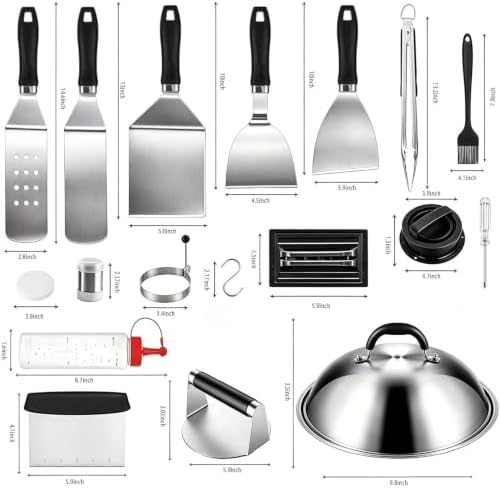 31pcs Griddle Accessories Kit for Blackstone,Professional Hibachi Flat Top Grill Tools,Enlarged Spatula Gift Set with Basting Cover,Burger Press Patty Maker for Outdoor BBQ Teppanyaki,BBQ Tool Set - Image 2