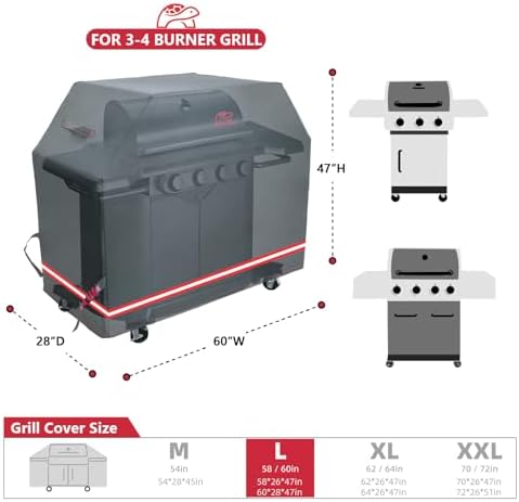 Turtle Life BBQ Grill Cover, 60 Inch Heavy Duty Waterproof 3-4 Burner Barbecue Gas Grill Covers for Weber Genesis Char-Broil Nexgrill Deluxe, Black - Image 2