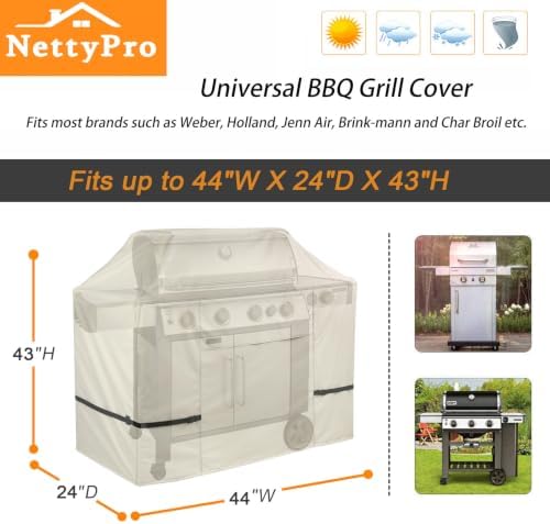 NettyPro Grill Cover for Outdoor Grill 44 Inch Waterproof Heavy Duty, Beige - Image 6