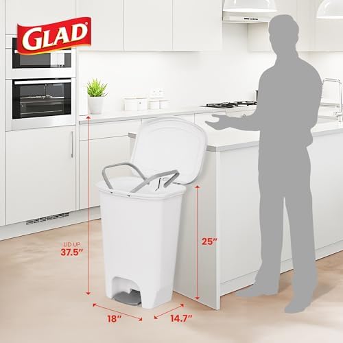 Glad 13 Gallon Trash Can with Clorox Odor Protection | Plastic Kitchen Waste Bin | Hands Free with Step On Foot Pedal and Garbage Bag Rings, White - Image 2