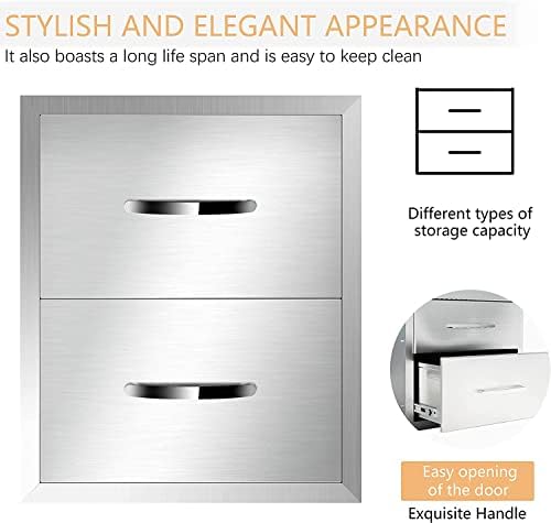 Outdoor Kitchen Drawers, 14W X 15H X 23D Stainless Steel Double Access Drawers with Handle for Outdoor Kitchen Island - Image 5