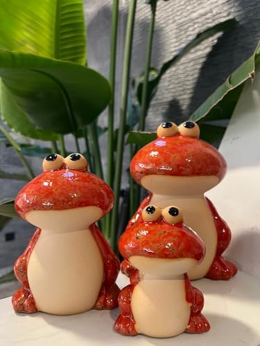 Frog Garden Decor Set of 3,Funny Cute Ceramic Frog Garden Statues Yard Decoration Outdoor Holiday Decorations,Ideal Ornament for Outside Pond Pool Patio Front Porch Backyard (Red) - Image 5