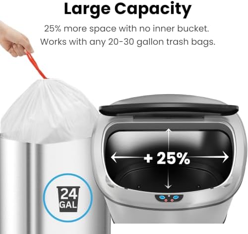 iTouchless Patented Large 24 Gallon Motion Sensor Trash Can | Odor Filter - Image 6