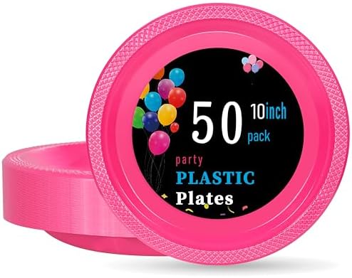 WELLIFE Hot Pink Plastic Plates 10 Inch 50 Count by WELLIFE