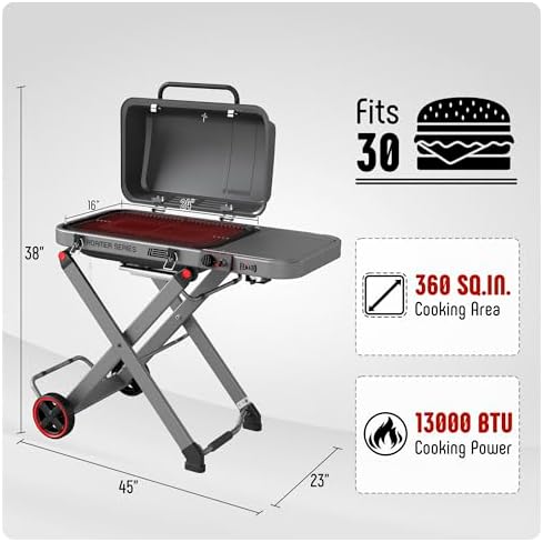 Feasto Portable Gas Grill with Foldable X-Frame Cart for Tailgating, Gray - Image 3