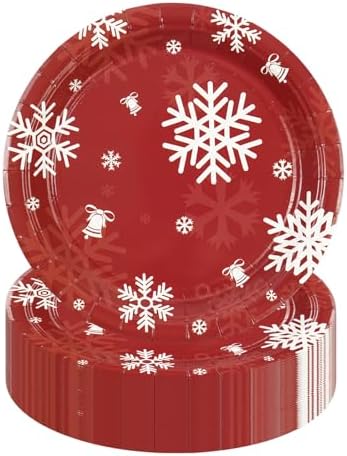 50PCS Christmas Paper Plates, 7 Inches Xmas Plates Disposable Red Snowflake Dinner Dessert Tableware Dinnerware Set for Christmas Winter Holiday Party Supplies Decorations Table Decor by Unknown