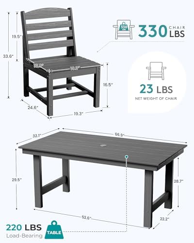 SERWALL Armless Outdoor Dining Set, Patio Dining Set for 6, Gray - Image 5