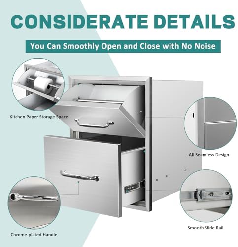 Outdoor Kitchen Drawers with Paper Towel Holder, 16" W x 20" H x 20" D, Stainless Steel Paper Towel Drawer with Flush Mount Access Drawers for Outdoor Kitchen Island and Patio Grill Statio - Image 4