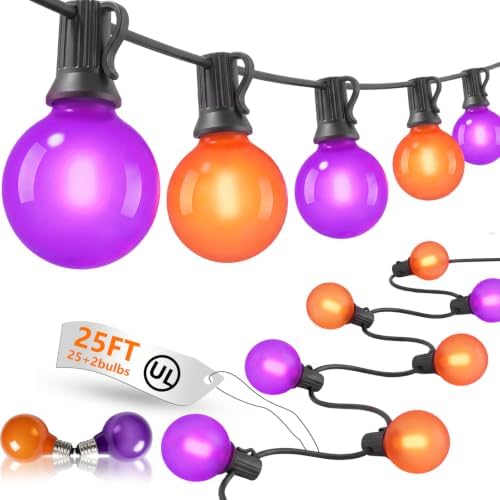 Orange and Purple Halloween Lights Outdoor, 25Ft 27 G40 Shatterproof Bulbs by Goothy